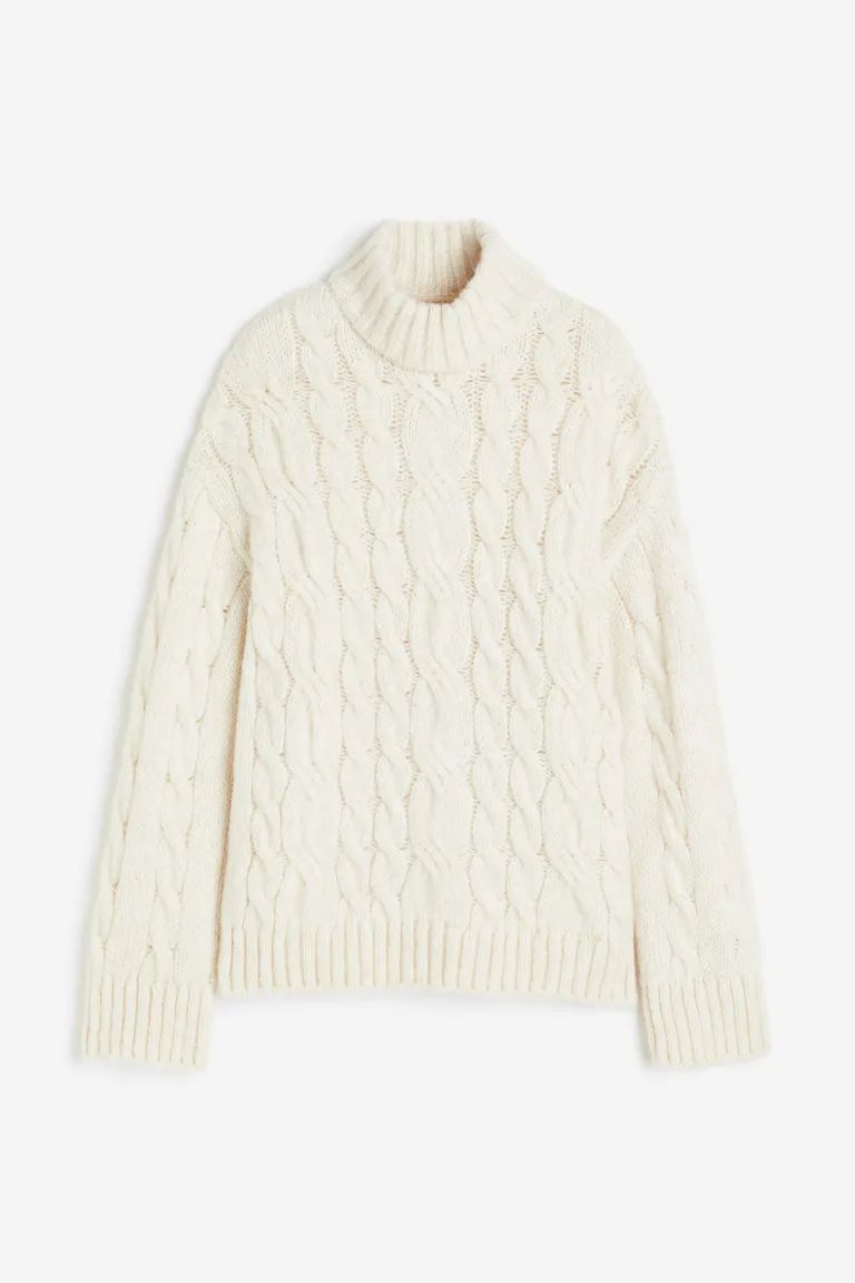 Cable-knit Mock Turtleneck Sweater - Cream - Ladies | H&M US | H&M (US)