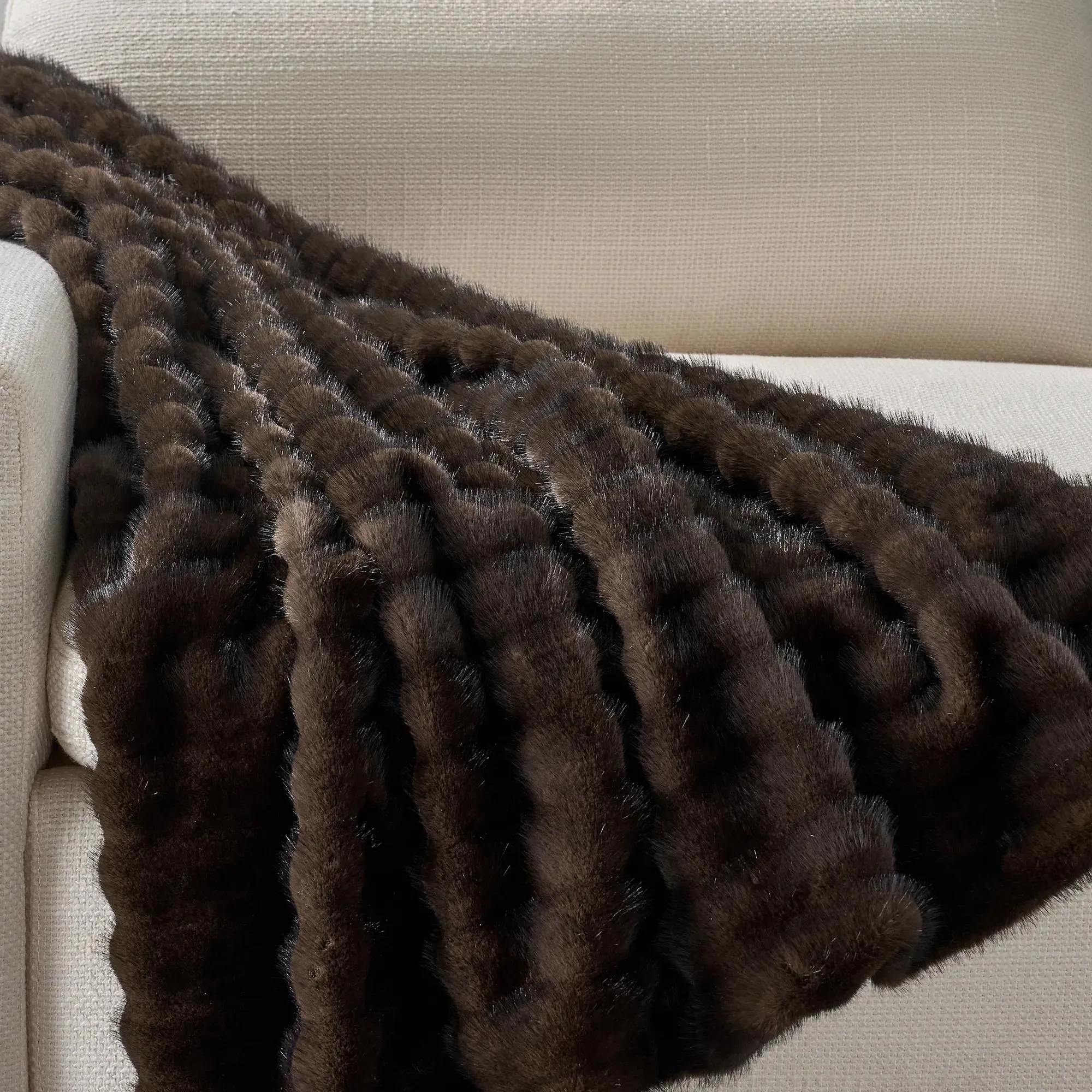 Chaska Channeled Fur Throw 60" x 50" - Dark Chocolate Brown | Z Gallerie
