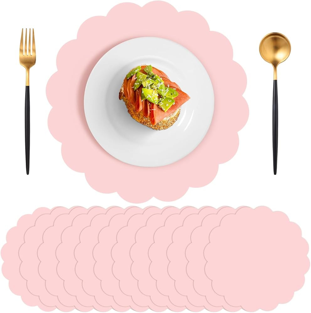 120 Pcs Light Pink Paper Placemats, 13.5 Inch Disposable Scalloped Placemat Round Table Place Mat... | Amazon (US)