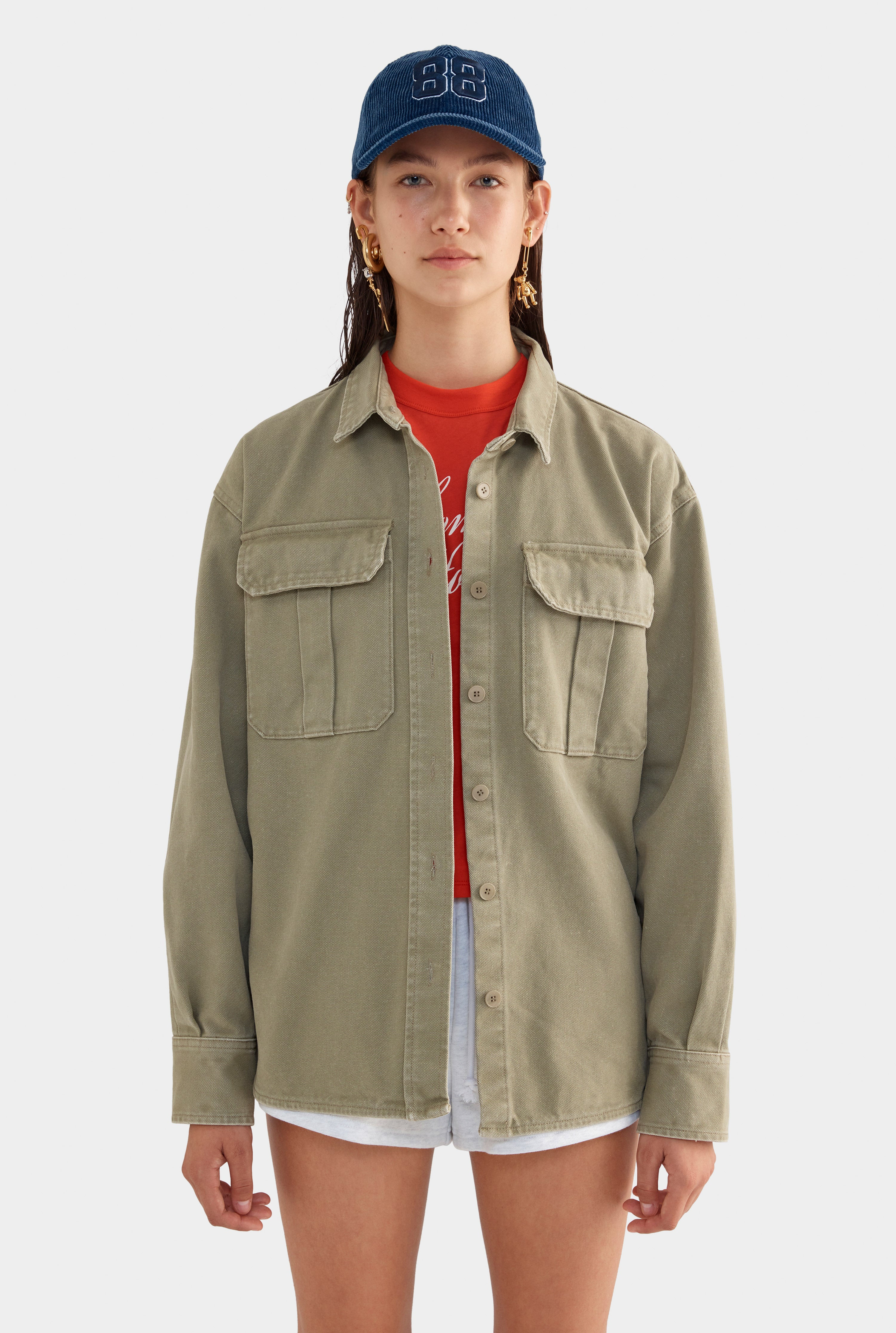 Womens Pigment Dyed Canvas Jacket in Smokey Olive | Venroy | Venroy AU