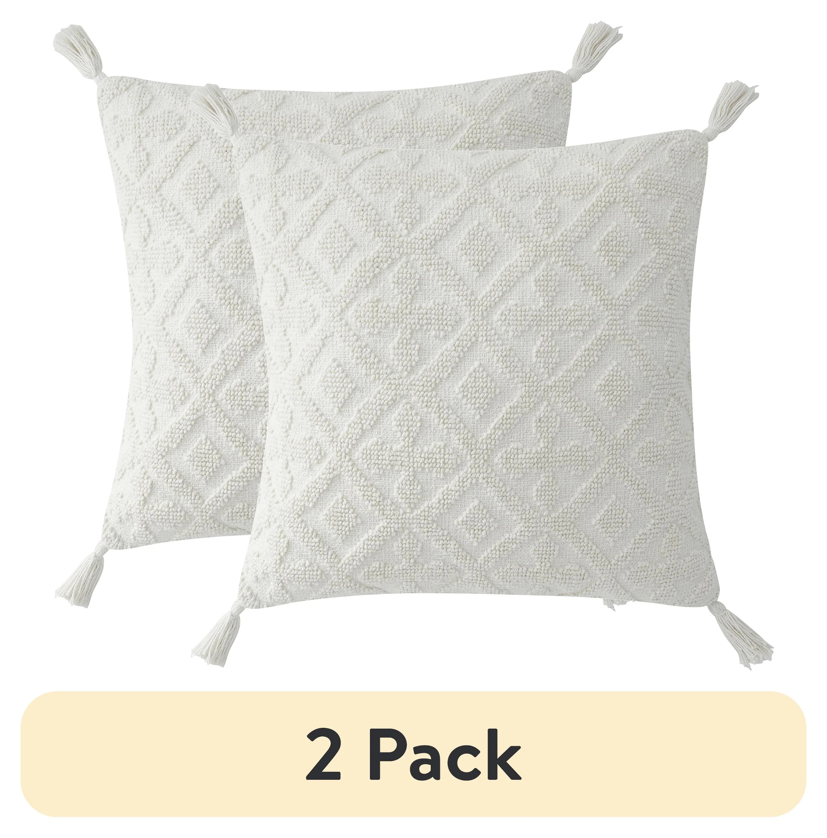 (2 pack) My Texas House Sutton Cotton Tufted Throw Pillow, 20"x20", Coconut Milk - Walmart.com | Walmart (US)