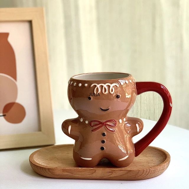 300ml gingerbread homem caneca dos desenhos animados bonito kawaii caneca de natal 3d gingerbread... | Aliexpress BR (BR)