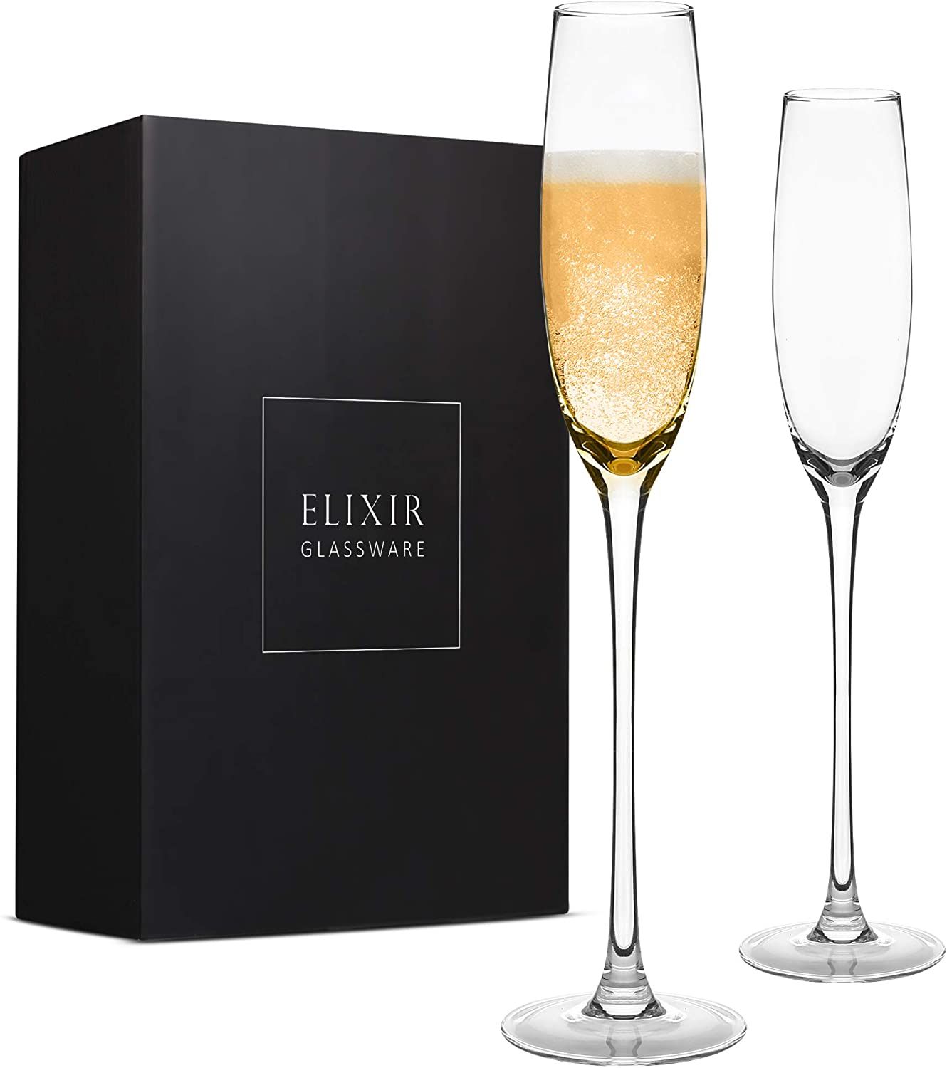 Elixir Glassware Crystal Champagne Flutes - Elegant Champagne Glasses, Hand Blown - Set of 2 Mode... | Walmart (US)