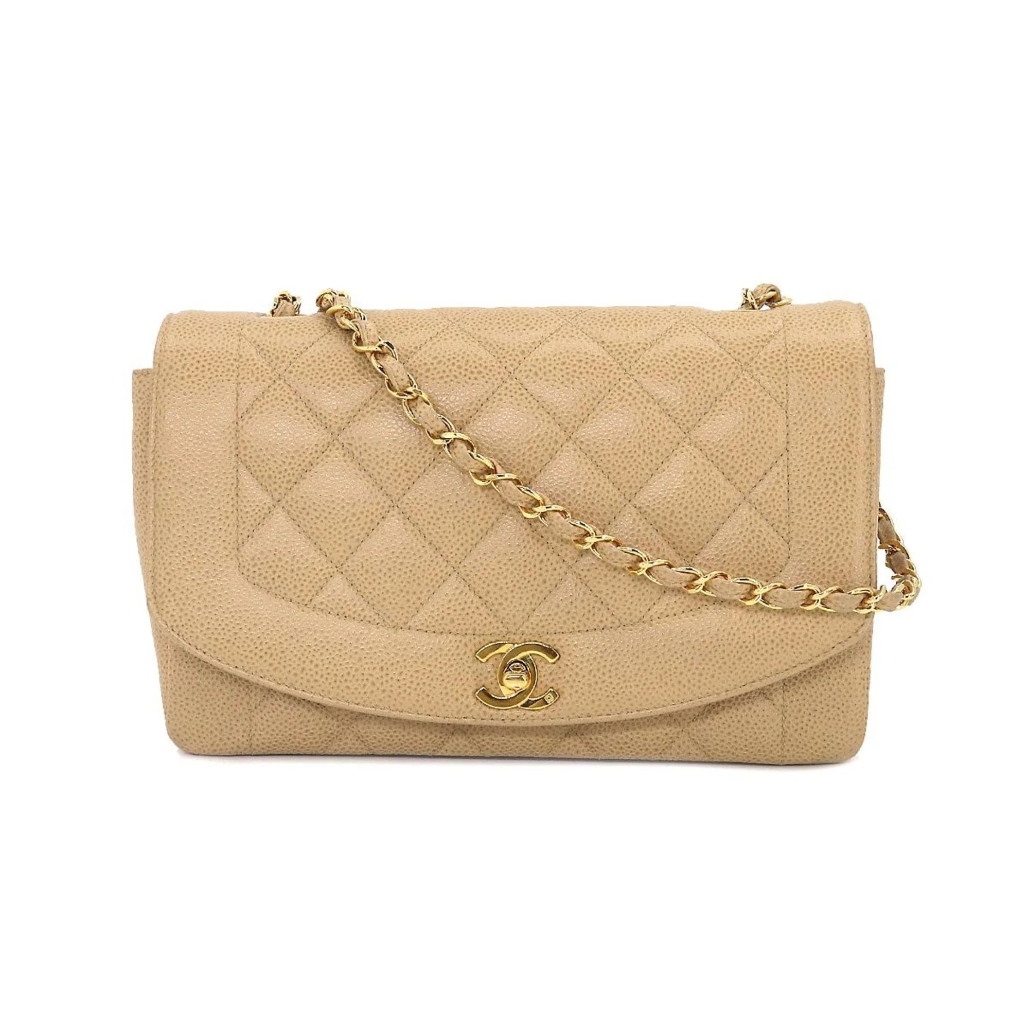 Pre-Owned CHANEL Diana 25 Matelasse Chain Shoulder Bag Caviar Skin Beige A01165 Vintage (Like New... | Walmart (US)