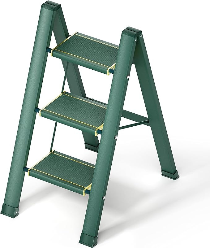 3 Step Ladder, Ladnamy Folding Step Stool with Wide Anti-Slip Gold Edge Pedal, Aluminum Lightweig... | Amazon (US)