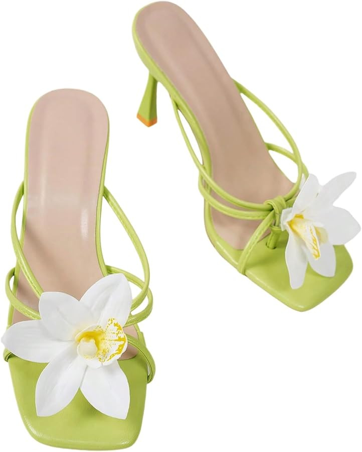 MakeMeChic Women's Open Toe Floral Kitten Heels Flower Summer Beach Sandals | Amazon (US)