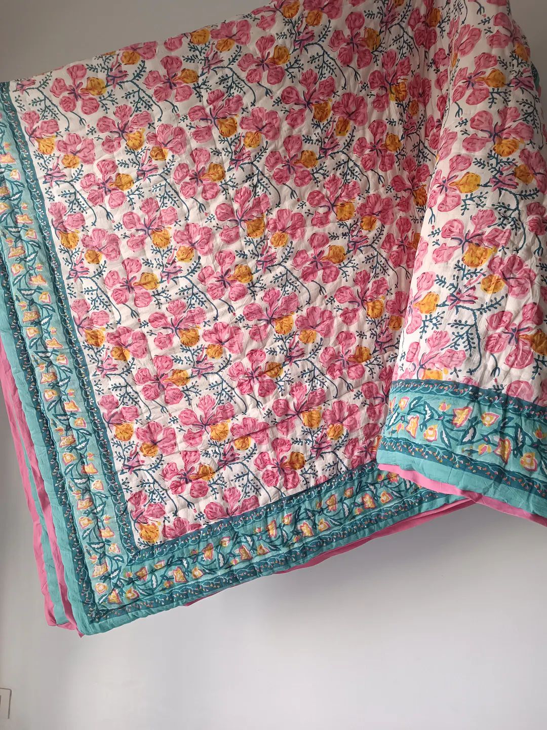 Anokhi Indian Jaipuri Block Print Quilt Printed Reversible Razai Cotton Handmade Floral Quilt, Ja... | Etsy (US)