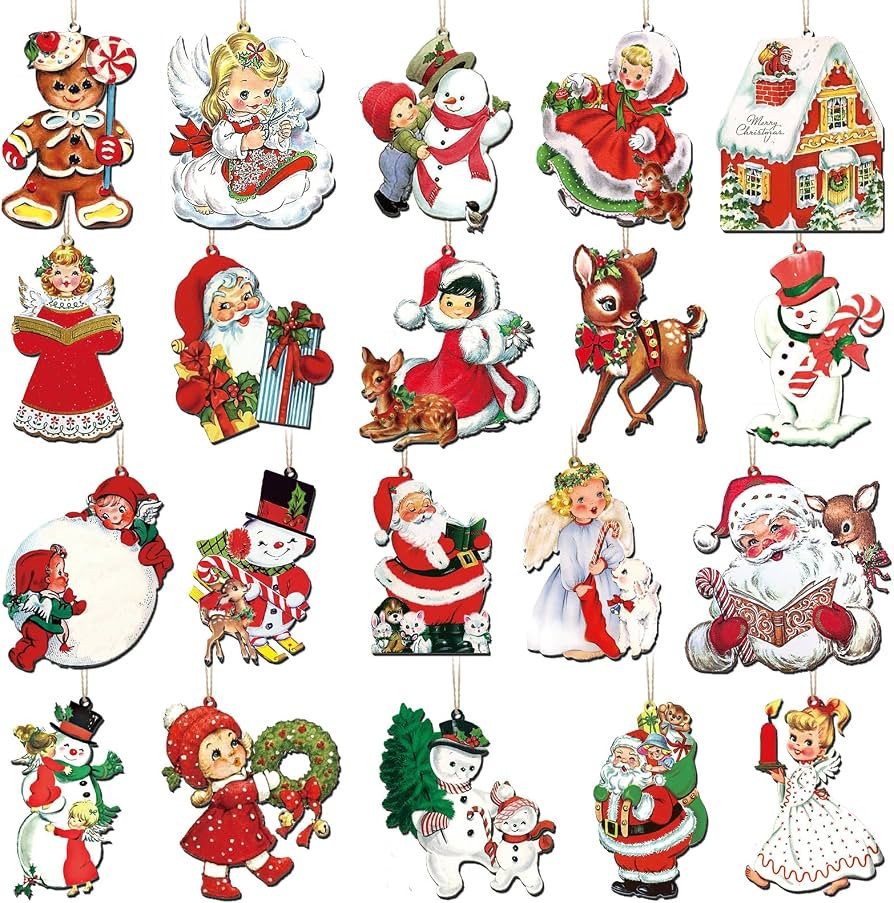 20 Pcs Vintage Christmas Hanging Ornaments Metal Tree Ornaments Santa Snowman Reindeer Snowman Ru... | Amazon (US)