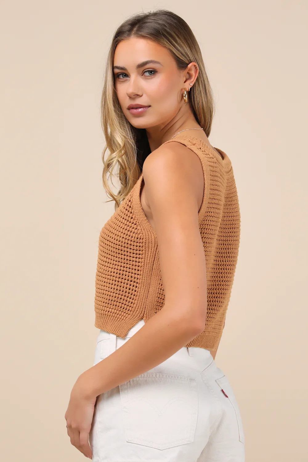 Get the Look Tan Loose Knit Sweater Tank Top | Lulus