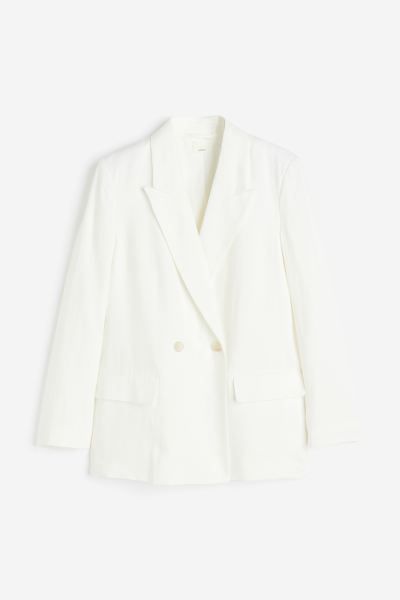 Double-breasted blazer - V-neck - Long sleeve - White - Ladies | H&M GB | H&M (UK, MY, IN, SG, PH, TW, HK)