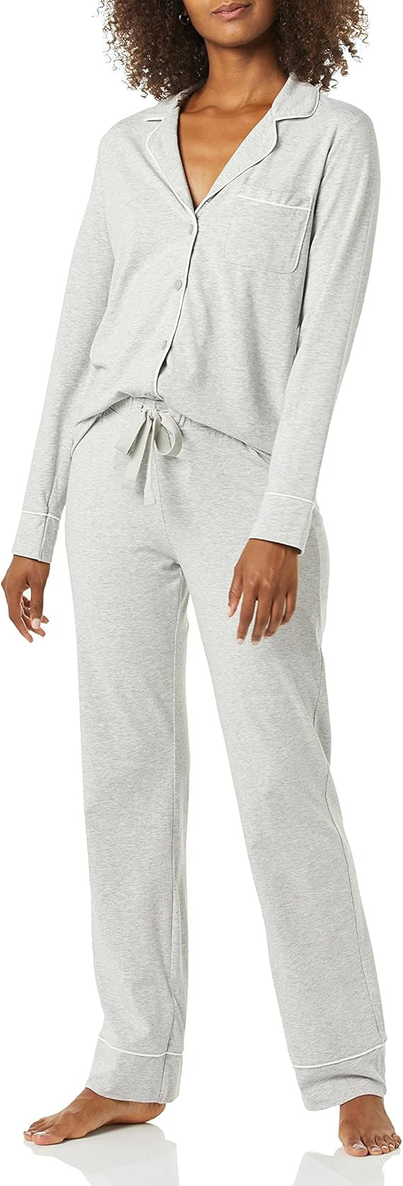 Amazon Essentials Women's Cotton Modal Long-Sleeve Shirt and Full-Length Bottom Pajama Set | Amazon (US)
