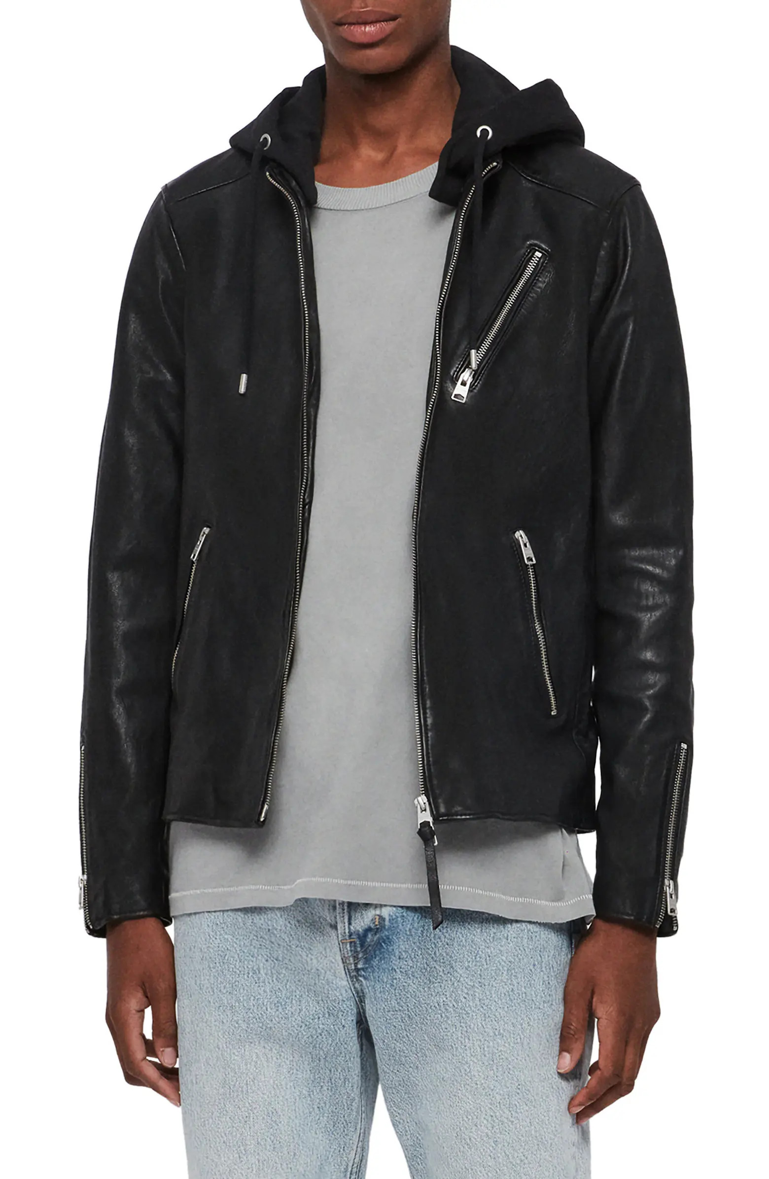 AllSaints Harwood Hooded Leather Jacket | Nordstrom | Nordstrom