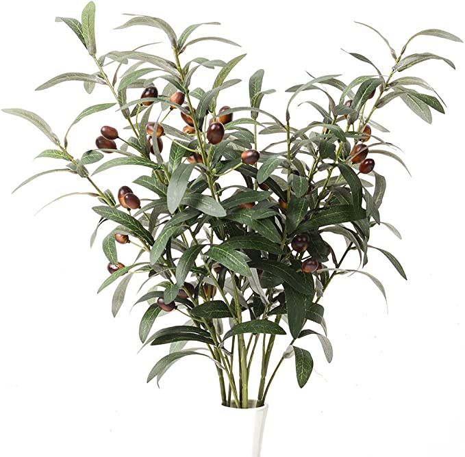 Olive Branches Stems 3pcs Artificial Plants Olive Branch Leaves Fake Fruits Silk Plants | Amazon (US)