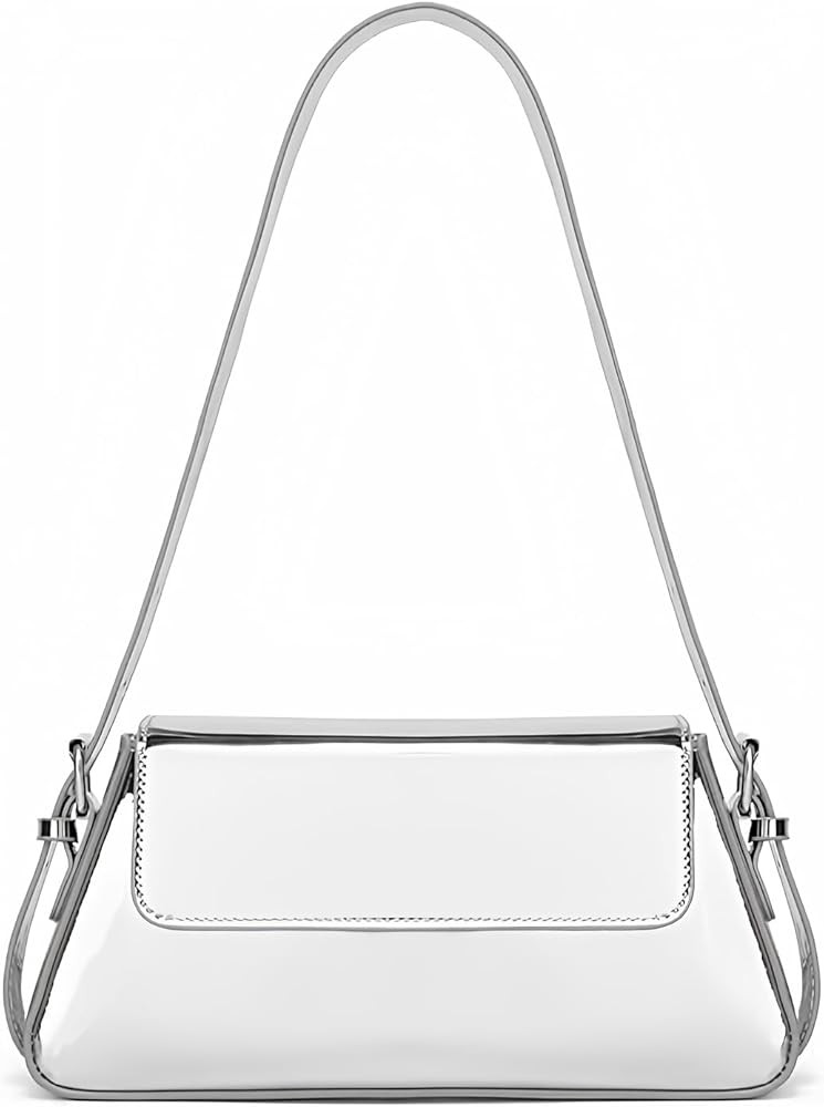 Silver Metallic Evening Bag for Women Y2K Silver Leather Shoulder Bags Sparkle Purse for Prom Wed... | Amazon (US)