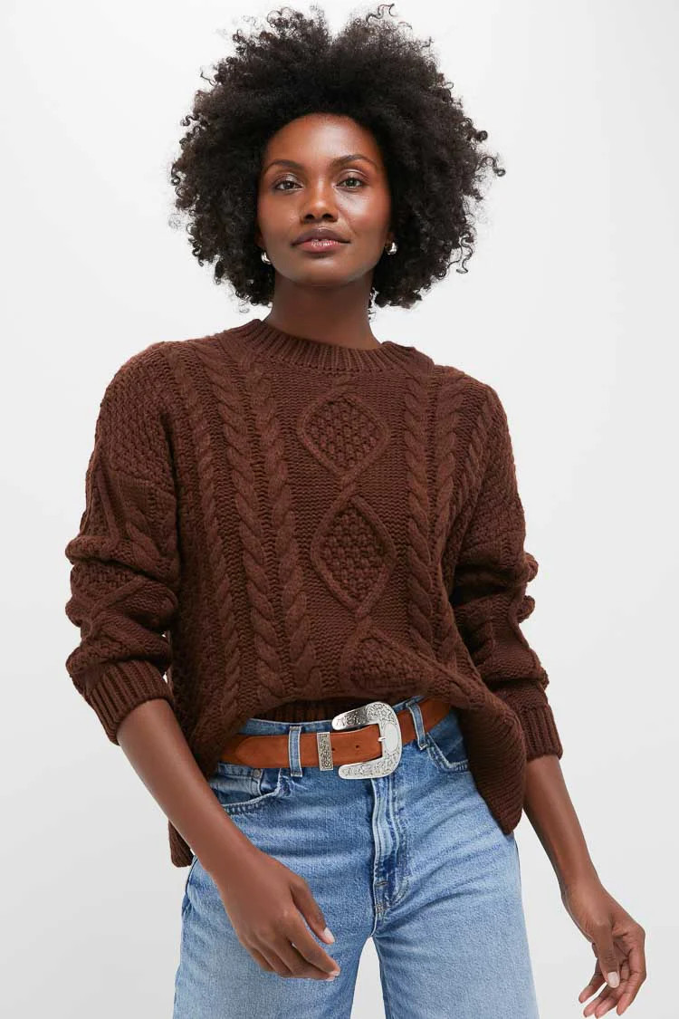 Chocolate Cable Knit Verbier Sweater | Tuckernuck (US)