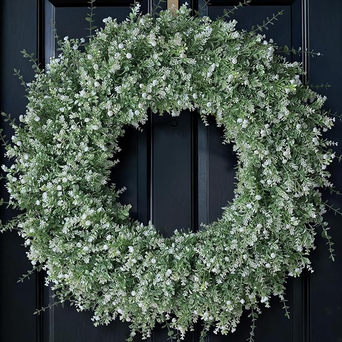 32'' Large Eucalyptus Wreath for Front Door, Porch- Artificial Eucalyptus and Lavender with Babys... | Amazon (US)
