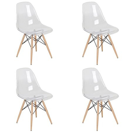 Mid-Century Modern Eiffel Style Dining Chair with Wood Legs - Clear (Set of Four) | Walmart (US)