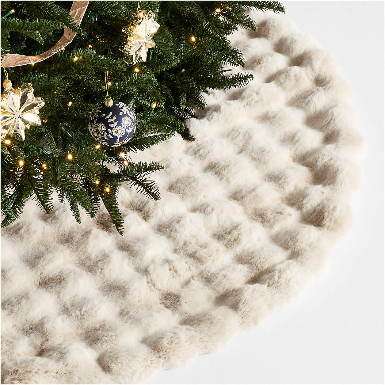 Arctic Ivory Textured Faux Fur Christmas Tree Skirt | Crate & Barrel | Crate & Barrel