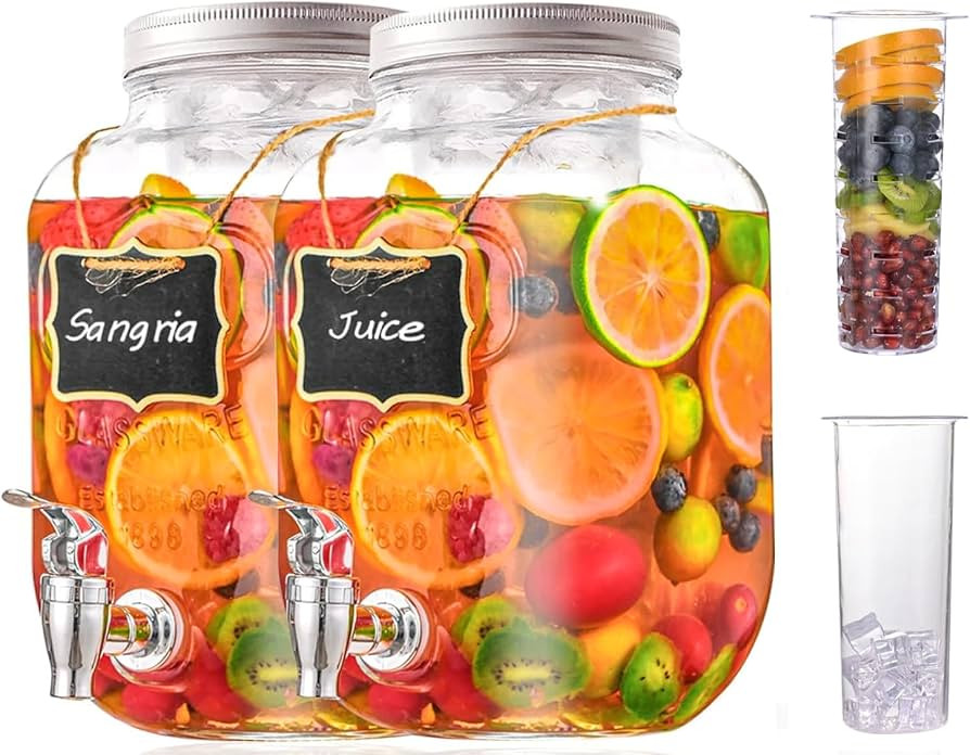 Eleganttime 1 Gallon Glass Drink Dispensers for Parties,2 Pack Beverage Dispenser with Fruit Infu... | Amazon (US)
