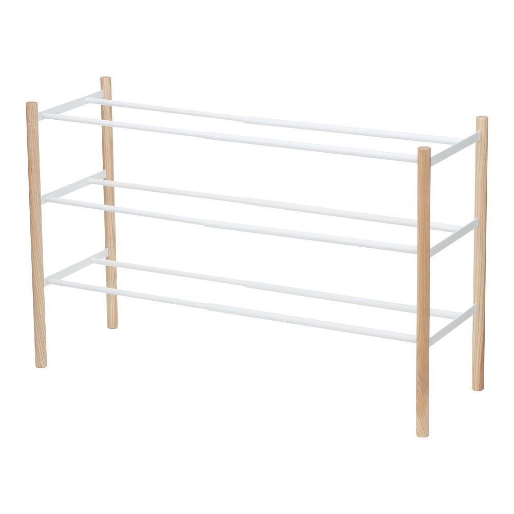 Yamazaki Plain Expandable 3-Tier Shoe Rack, White | Pottery Barn Teen