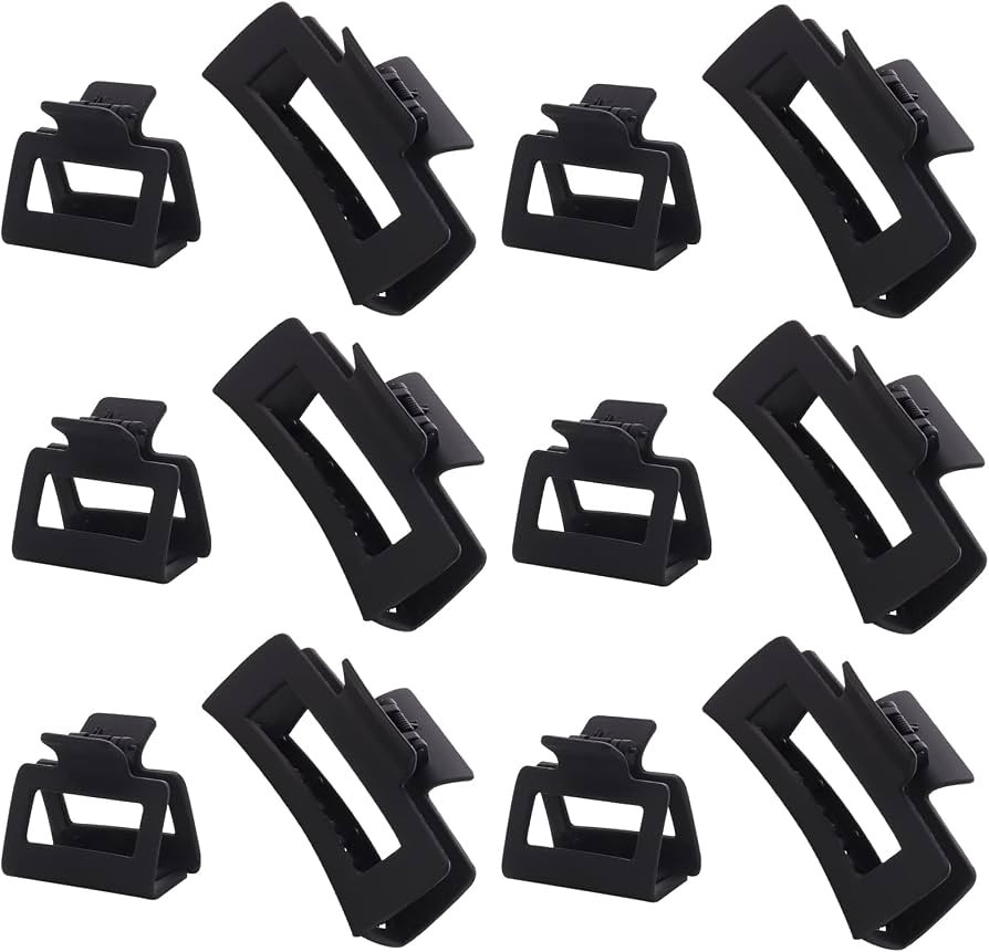 12 Pack Black Square Claw Clips, Big and Small Neutral Rectangle Hair Claw Clips, Non-slip Matte ... | Amazon (US)