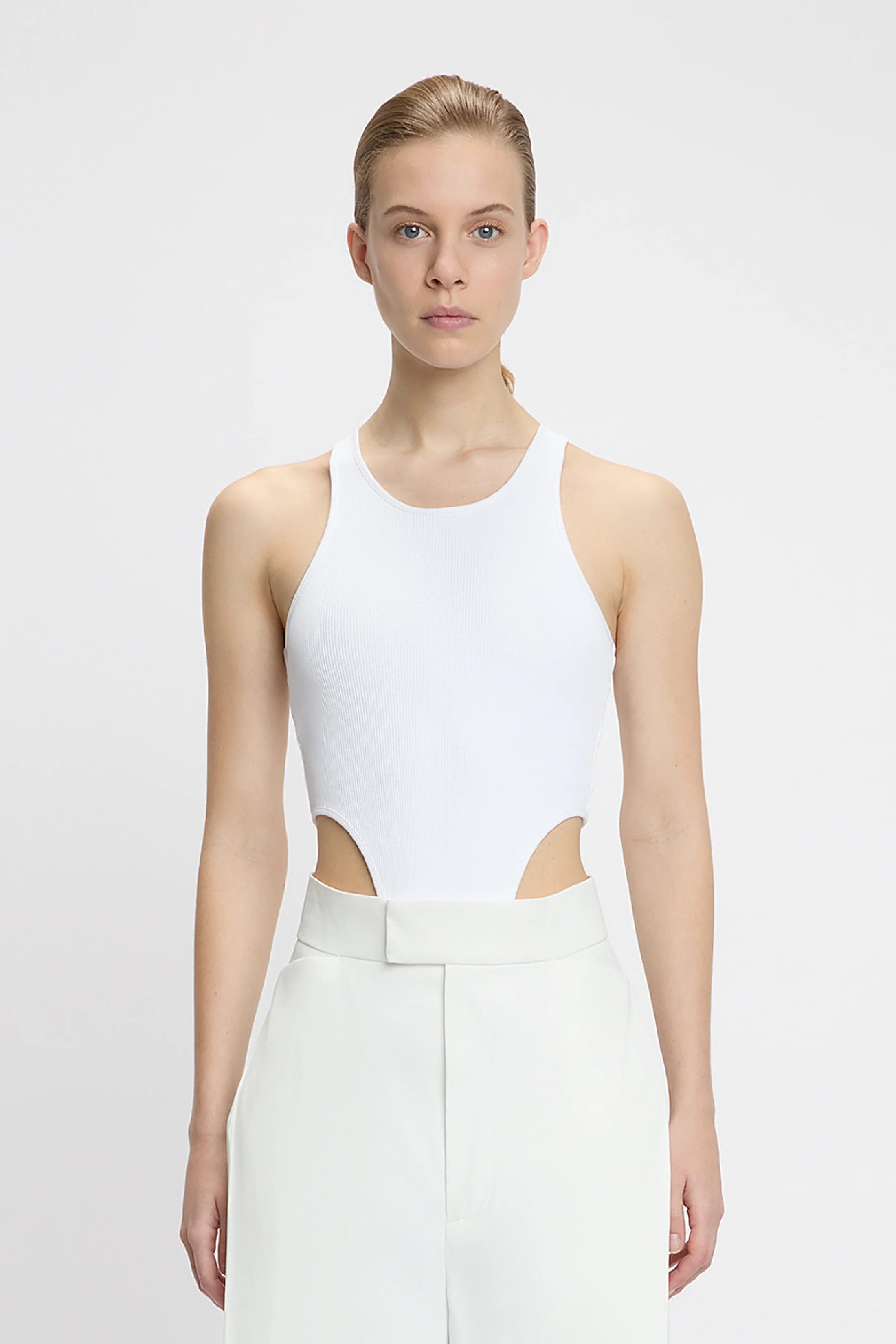 High Leg Bodysuit In White | Victoria Beckham UK
