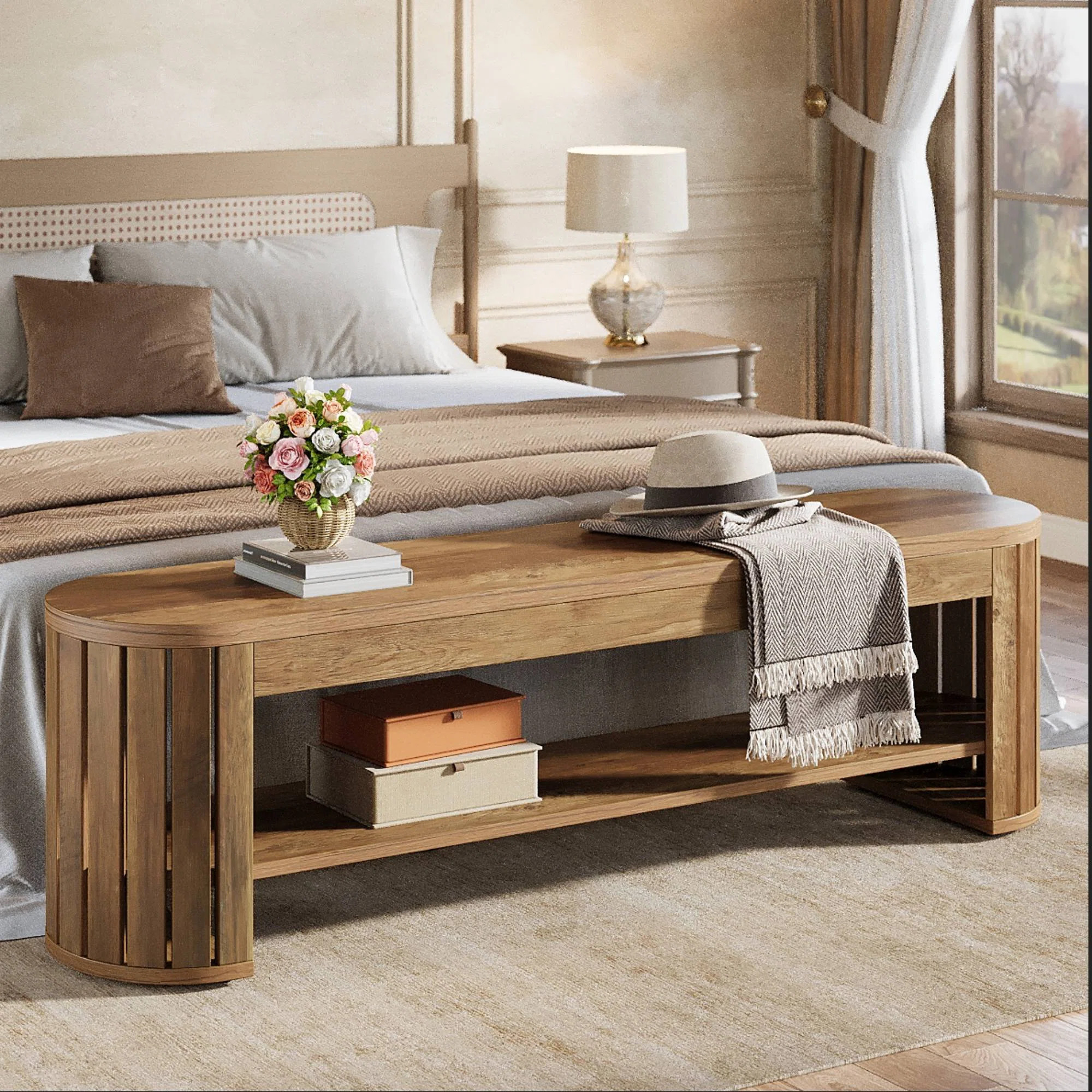 Rustic Wooden Entryway Bench With Storage, Arc-Shaped Shoe Bench For Hallway | Wayfair North America