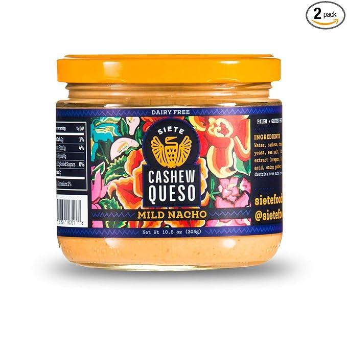 Siete Dairy Free Cashew Queso, Mild Nacho, 10.8oz Jar (2 PACK) | Amazon (US)