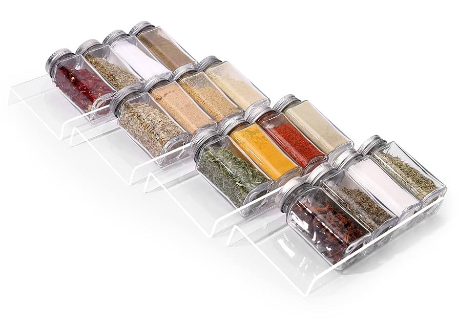 MIUKAA Clear Acrylic Spice Drawer Organizer, 4 Tier- 1 Set Seasoning Jars Drawers Insert, Kitchen... | Amazon (US)
