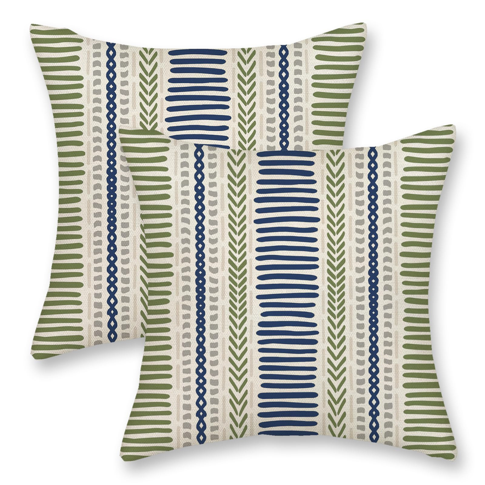 Sage Green Pillow Covers 18x18 Inch 2 Pcs Boho Navy Blue Grey Polka Dots Stripe Decor Throw Pillo... | Amazon (US)