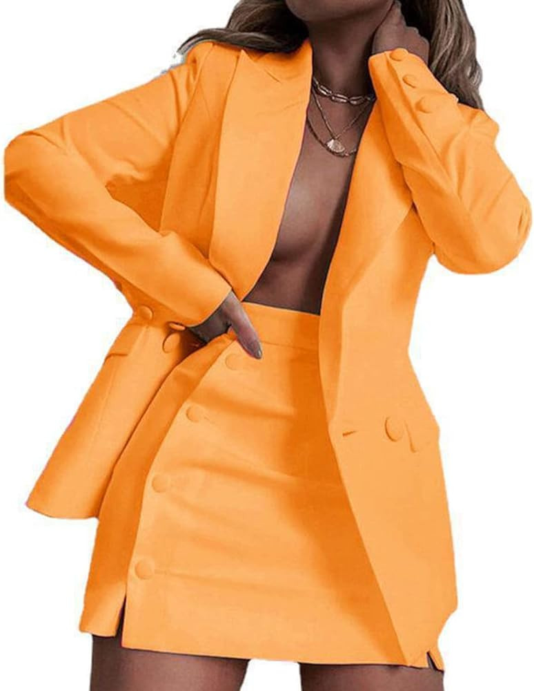 Conjunto de chaqueta y falda de manga larga con muescas de 2 piezas para mujer, conjunto de traje... | Amazon (US)