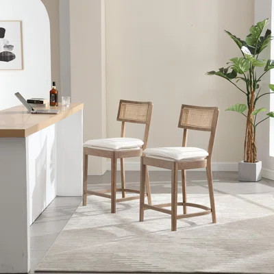 26" Sherpa White Counter Height Bar Stools Set Of 2 | Wayfair North America