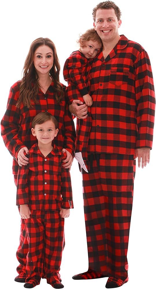 #followme Family Pajamas Buffalo Plaid Button-Front Microfleece Pajamas Set with Matching Socks | Amazon (US)