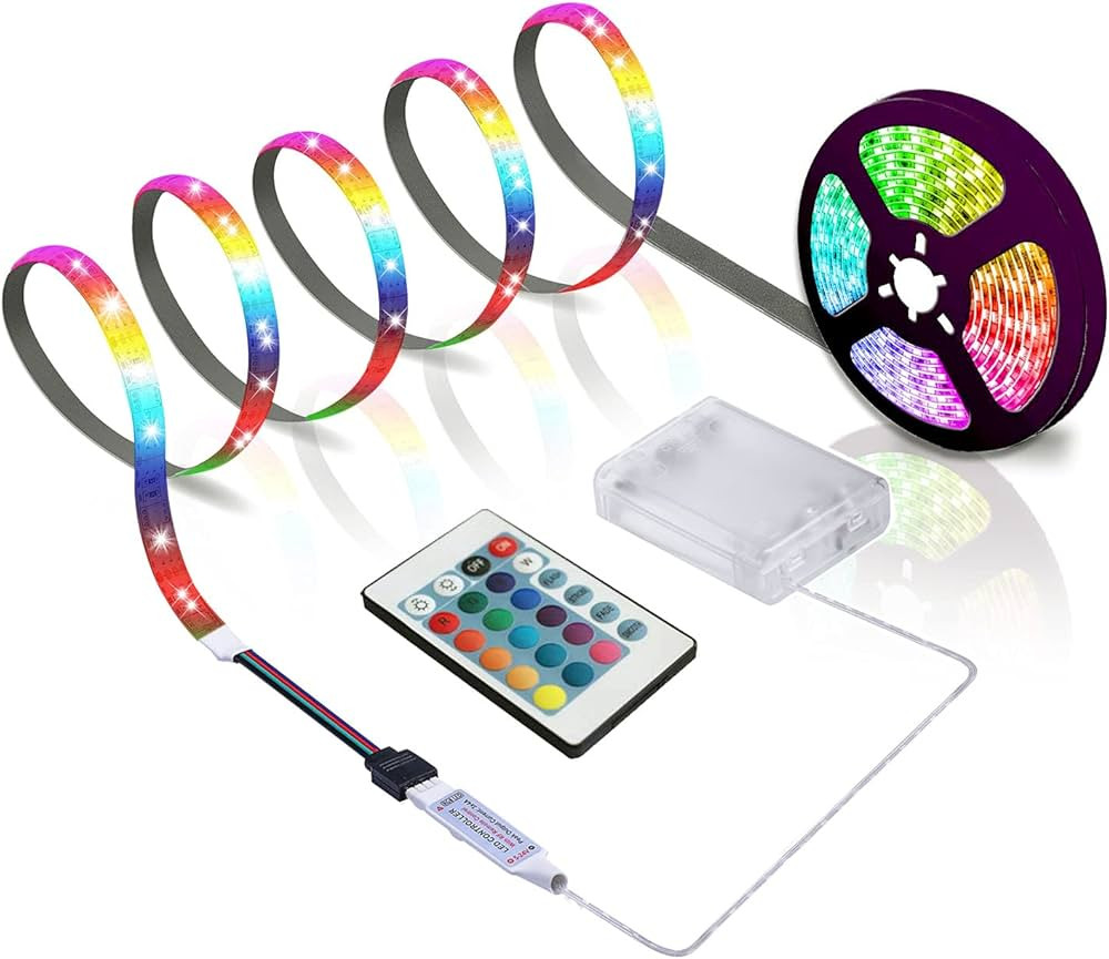 lawnko LED Strip with 24 Keys Remote Control, 2m Battery Powered Strip Lights for Party and DIY D... | Amazon (US)