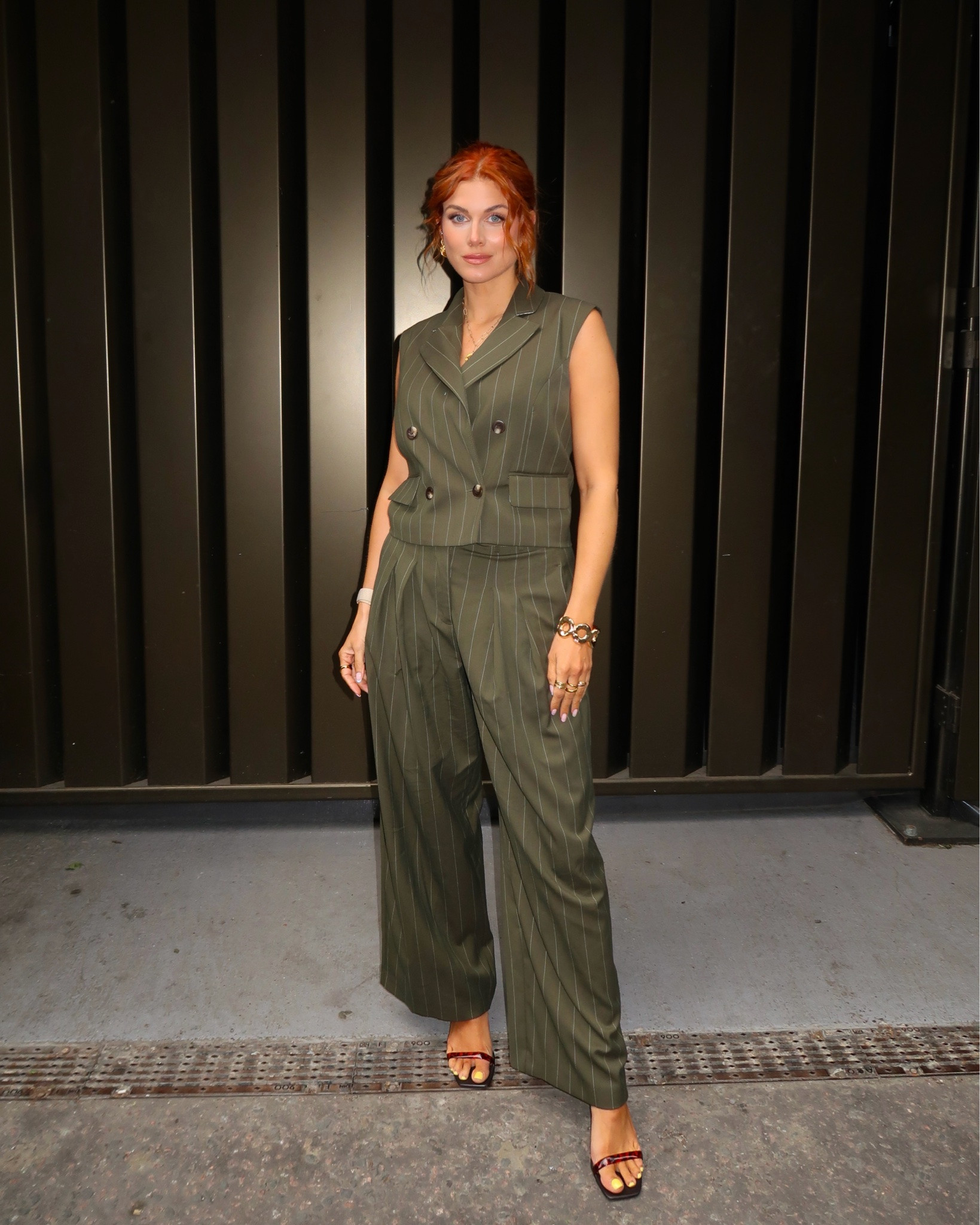 Loving this green pinstripe waistcoat and tailored trouser lewkkk for This Morning today! 

The heels are old Reiss and the gold chunky earrings and bangle are Primark! I have linked similar because I couldn’t find them on the website ♥️

#LTKuk #LTKspring #LTKworkwear