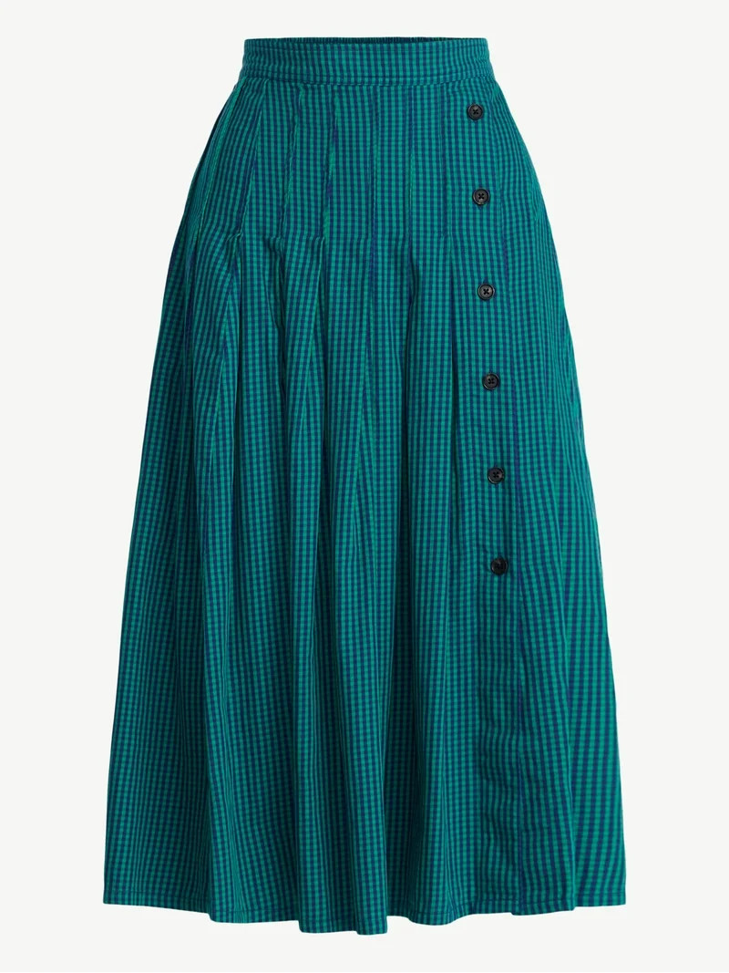 Free Assembly Women's and Women's Plus Pleated Cotton Maxi Skirt, Sizes XS-4X | Walmart (US)