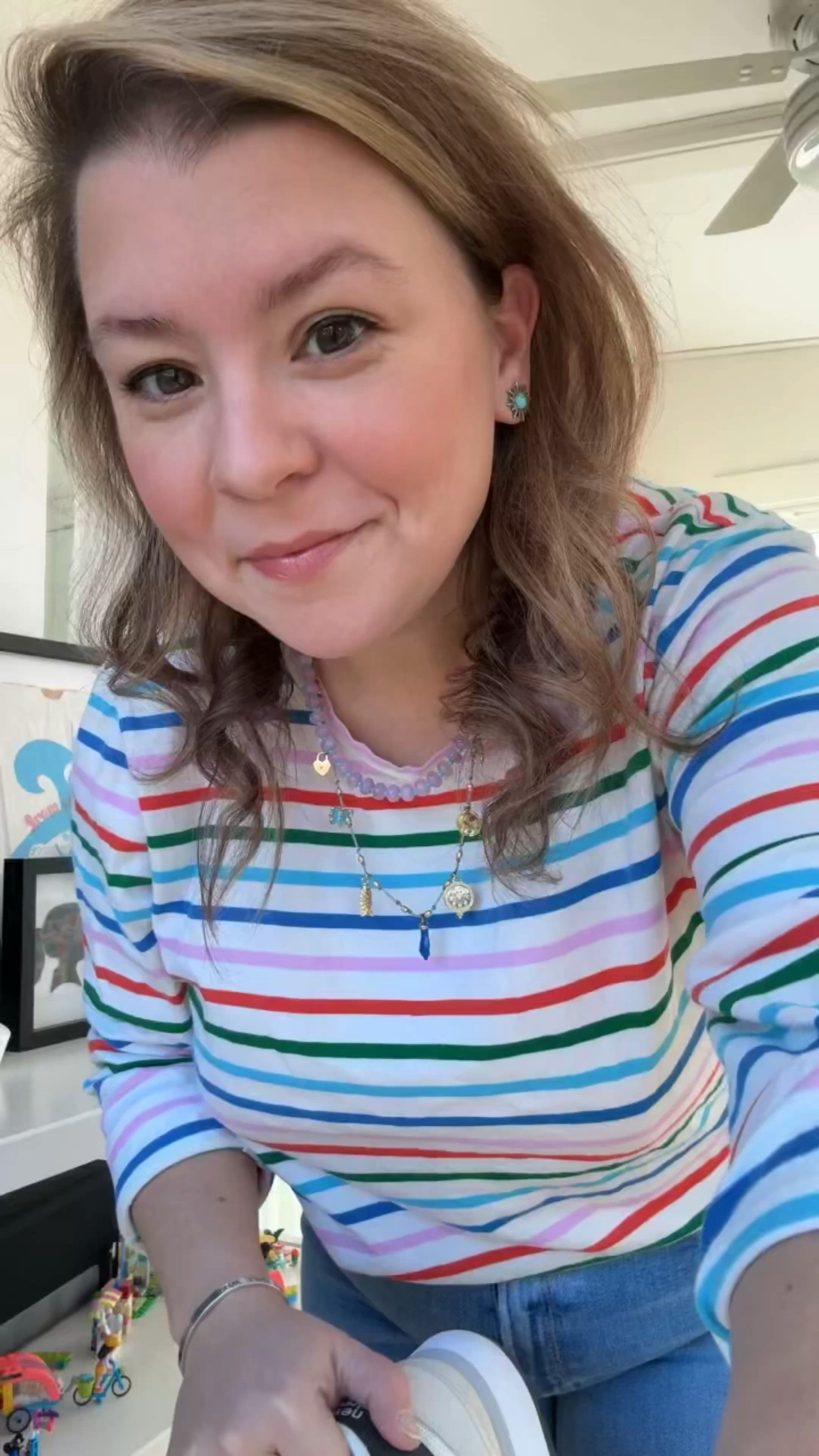 January #ootd with mother denim cropped jeans, a striped kule long sleeve tee (on major sale!) and new balance sneakers with layered charm and bead necklaces 

#LTKSaleAlert