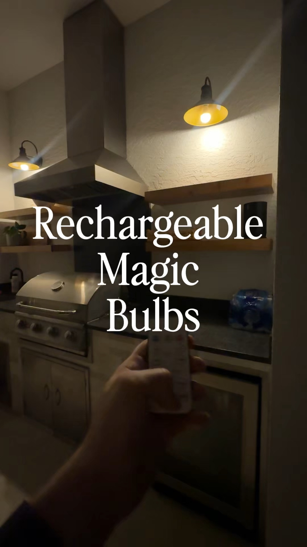 Let me introduce you to rechargeable magic bulbs 🪄 the perfect solution for if and when you don’t have the budget, the time, or the patients to run electric electrical for lighting. This project was a combination of all three of those things. I headed over to Amazon and picked up a set of these magic bulbs that are rechargeable using a USB-C charger. They are so bright and cast just the amount of light I needed for ambience to complete my outdoor kitchen. They are so inexpensive and you can adjust the color of the bulbs, set a timer, and adjust brightness. These bulbs are great for any project around the house.  