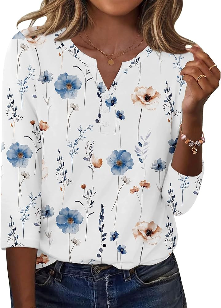 Zeagoo 3/4 Length Sleeve Womens Tops Casual Dressy Summer Blouses Buisness Work Spring Tee Shirts | Amazon (US)