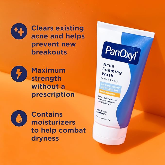 PanOxyl Acne Foaming Wash Benzoyl Peroxide 10% Maximum Strength Antimicrobial, 5.5 Oz | Amazon (US)