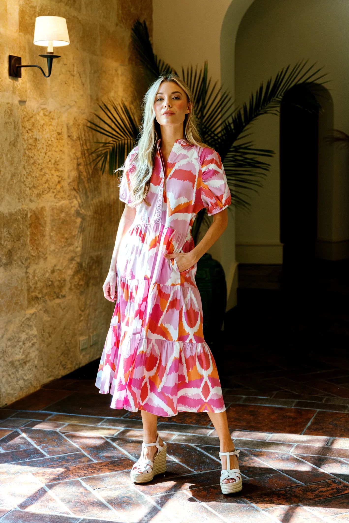 Sheridan French I Resort 2024 I Kimbell Dress in Flamingo Watercolor Ikat | Sheridan French