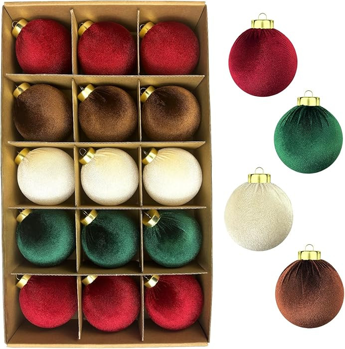Velvet Balls Ornaments for Christmas Tree 15 PCS, 3.15 Inch Large Shatterproof Neutral Christmas ... | Amazon (US)