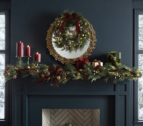 Chris Loves Julia Faux Pine Light Up Ribbon Garland | Pottery Barn Kids