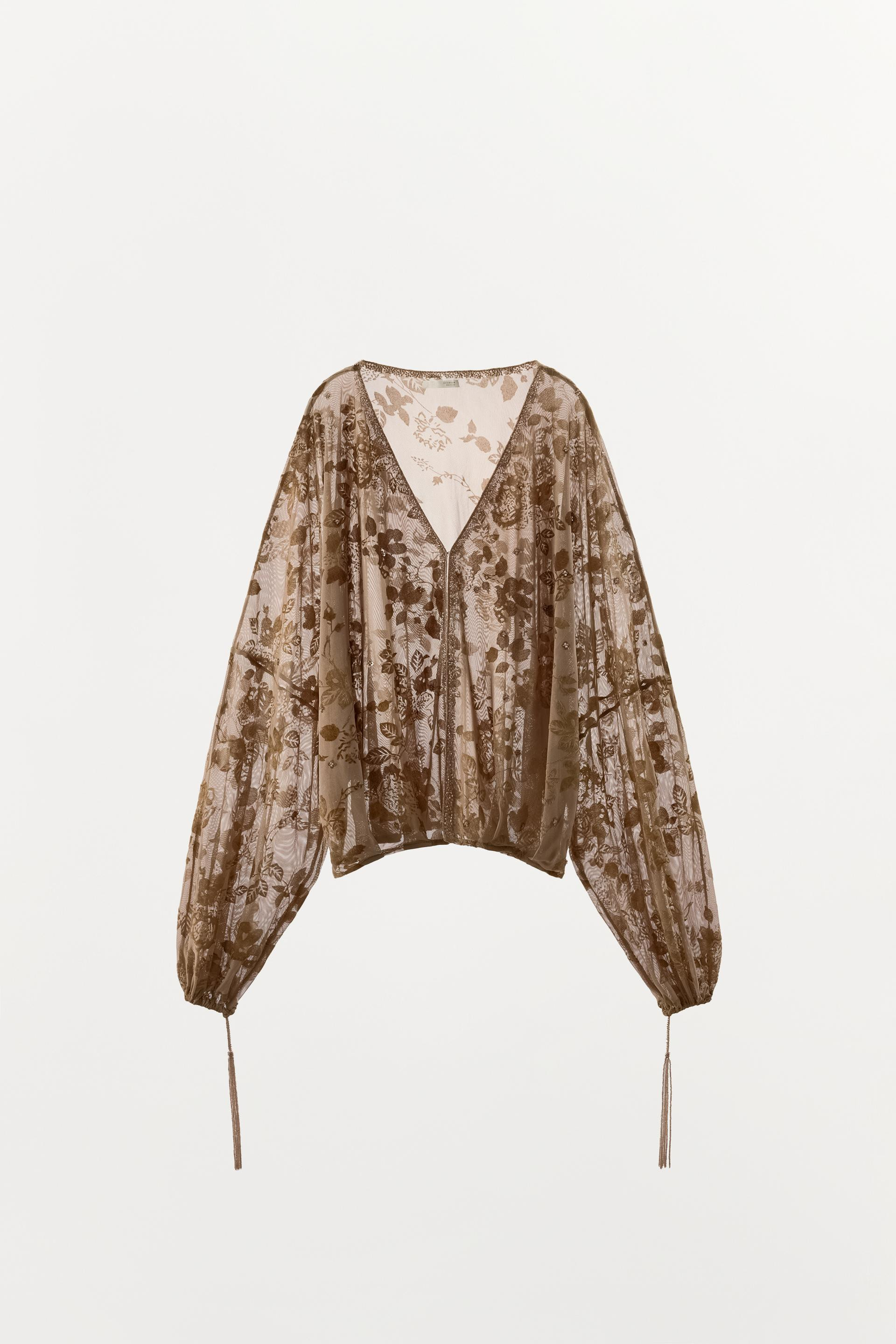 Zara - Embroidered Tulle Strap Top - Women - Light Gray - Women | Zara US