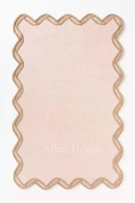 Allen Home Alco Scalloped Border Area Rug – 4’ x 6' – Handmade Wool Area Rugs – Pink – ... | Amazon (US)