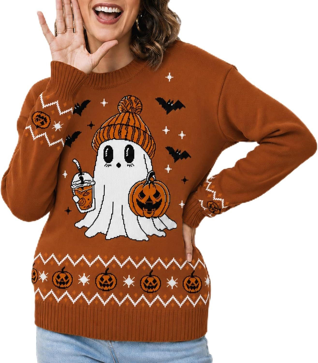 Halloween Sweaters for Women: Ghost Pumpkin Costume Knit Pullover | Amazon (US)