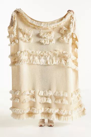 Fringed Cable Knit Throw Blanket | Anthropologie (US)