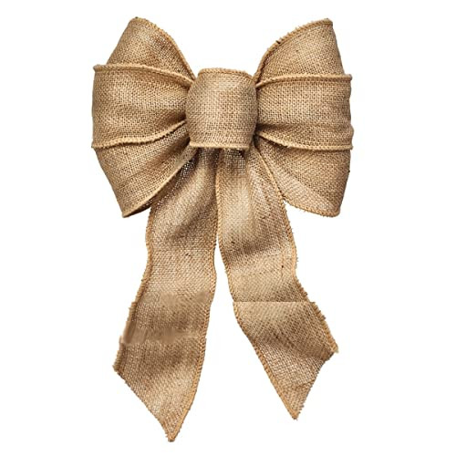 Rocky Mountain Good 7 Loop Burlap Bow - 12” x 18” Wired Burlap Hand Tie Bow for Wreath, Wedding, Crafts, Christmas Tree, Gifts, Tree Topper, Fall - Indoor/Outdoor Natural Burlap (1) | Amazon (US)