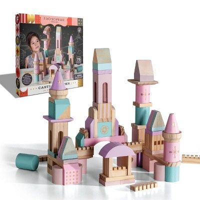 FAO Schwarz Medieval Princesses Wooden Castle Building Blocks Set - 75pc | Target