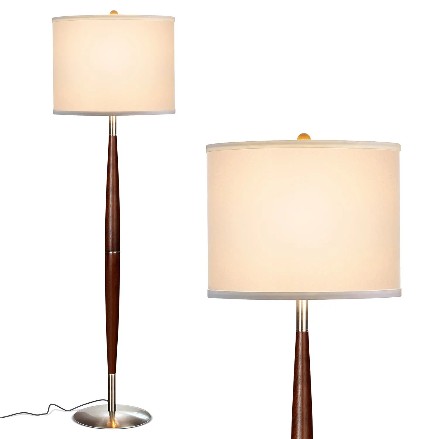 Brightech Lucas Tall Free Standing LED Mid Century Wood Floor Lamp w/ Drum Shade - Walmart.com | Walmart (US)